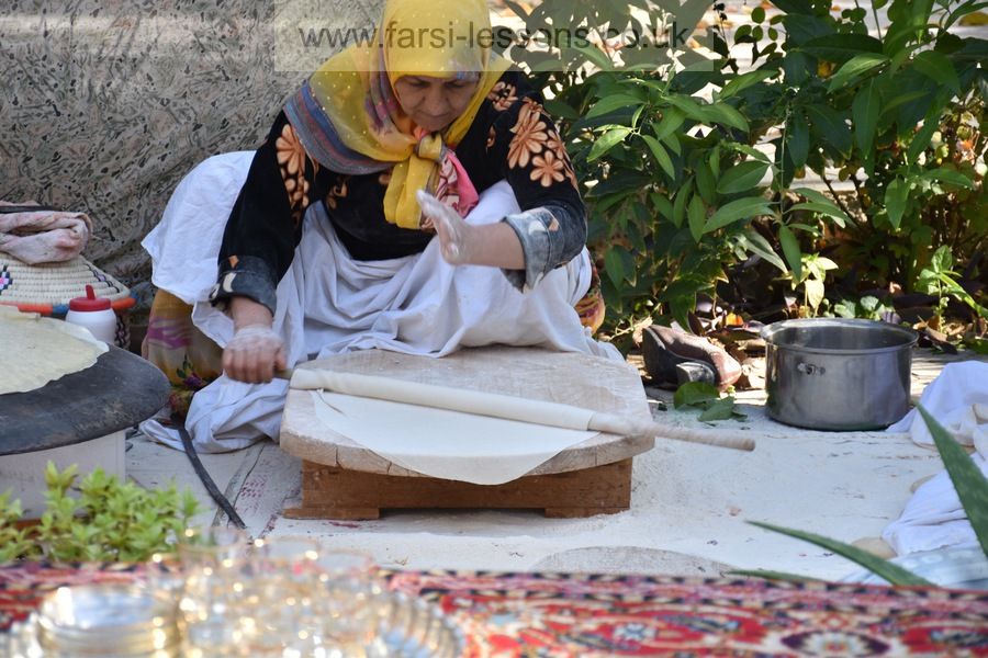 Traditional Iranian bread being baked in the village